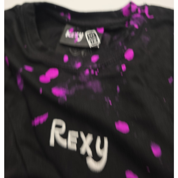Rexy Paint Splattered Graphic Tee Crane Art Black Tee Kids - Size 12 - Picture 4 of 4